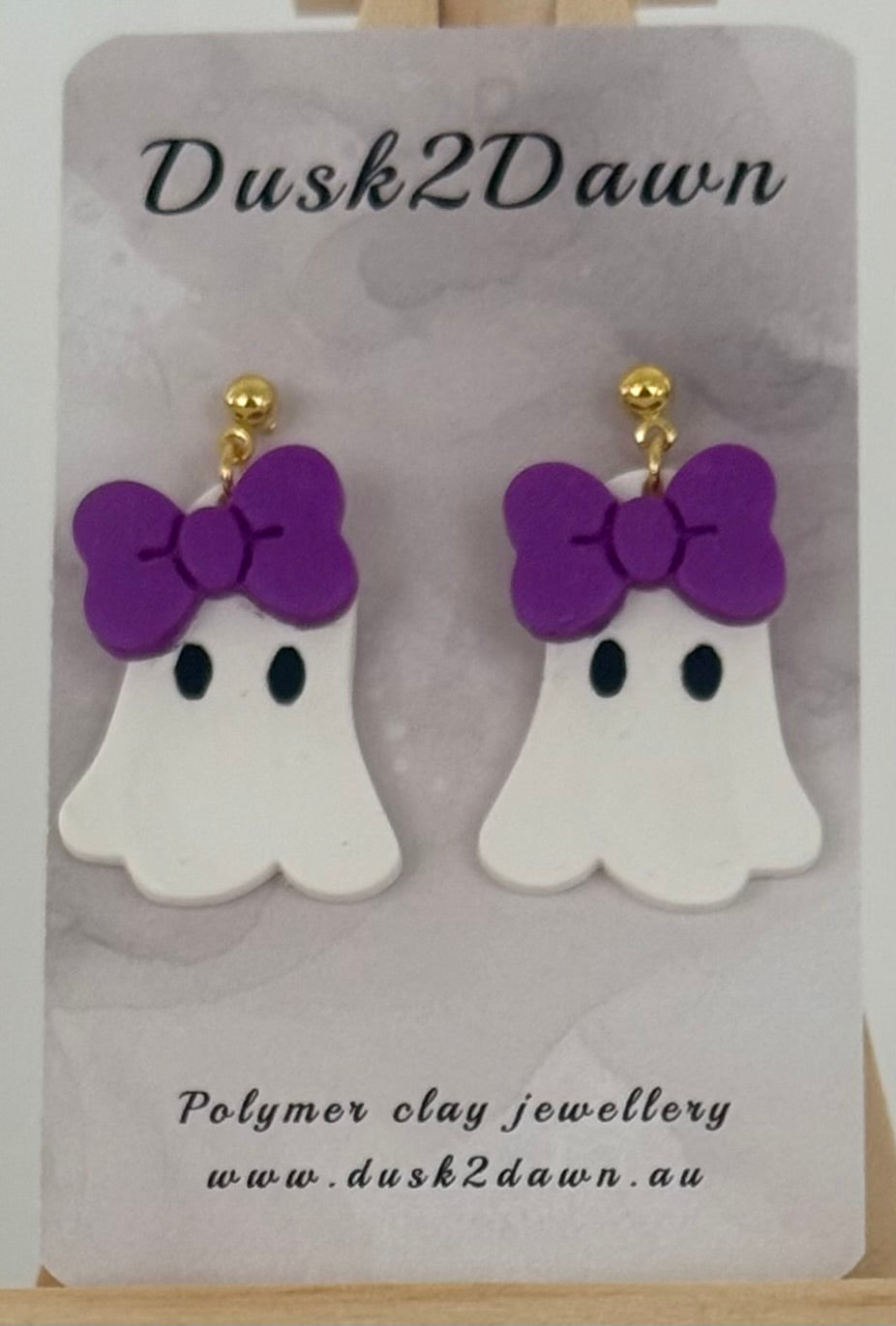 Ghost with a bow studded dangles- Halloween collection