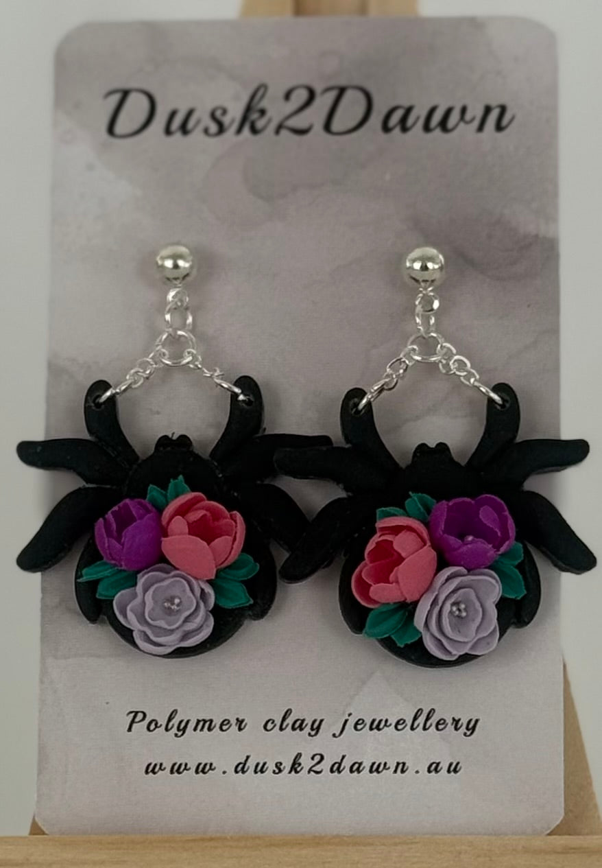 Spider silver studded dangles- the Halloween collection