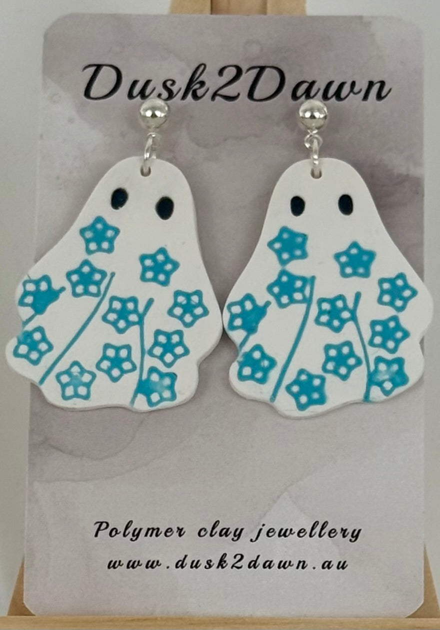 Flowery ghost studded dangles- The Halloween collection