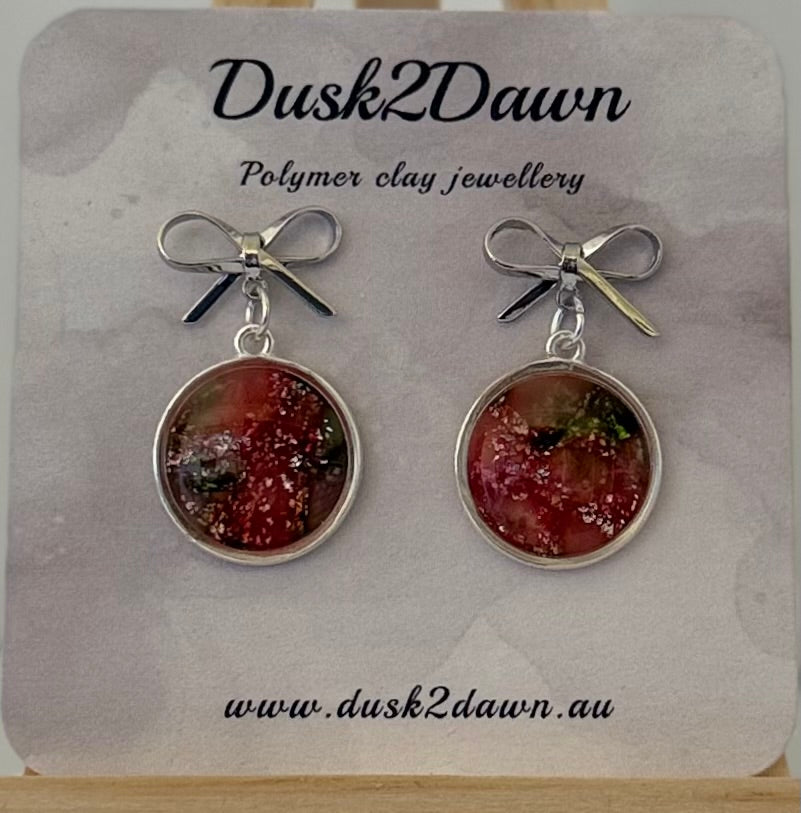 Green and red marbled Christmas silver studded dangles- The Christmas collection