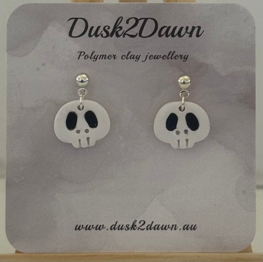 Petite white skull silver studded dangles- the Halloween collection