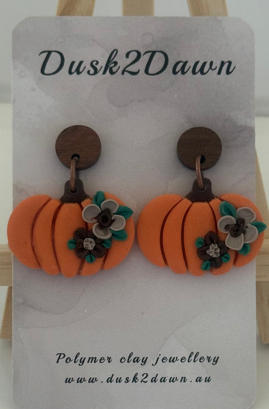 Pumpkin wooden studded dangles- the Halloween collection