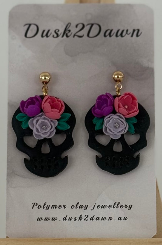 Skull floral studded dangles- the Halloween collection