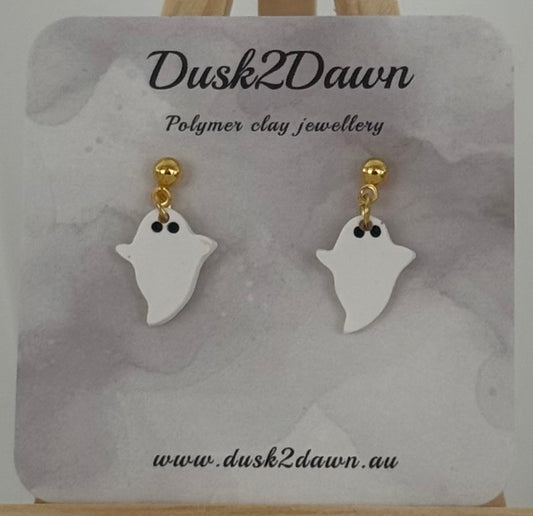 Petite white ghost studded dangles- the Halloween collection